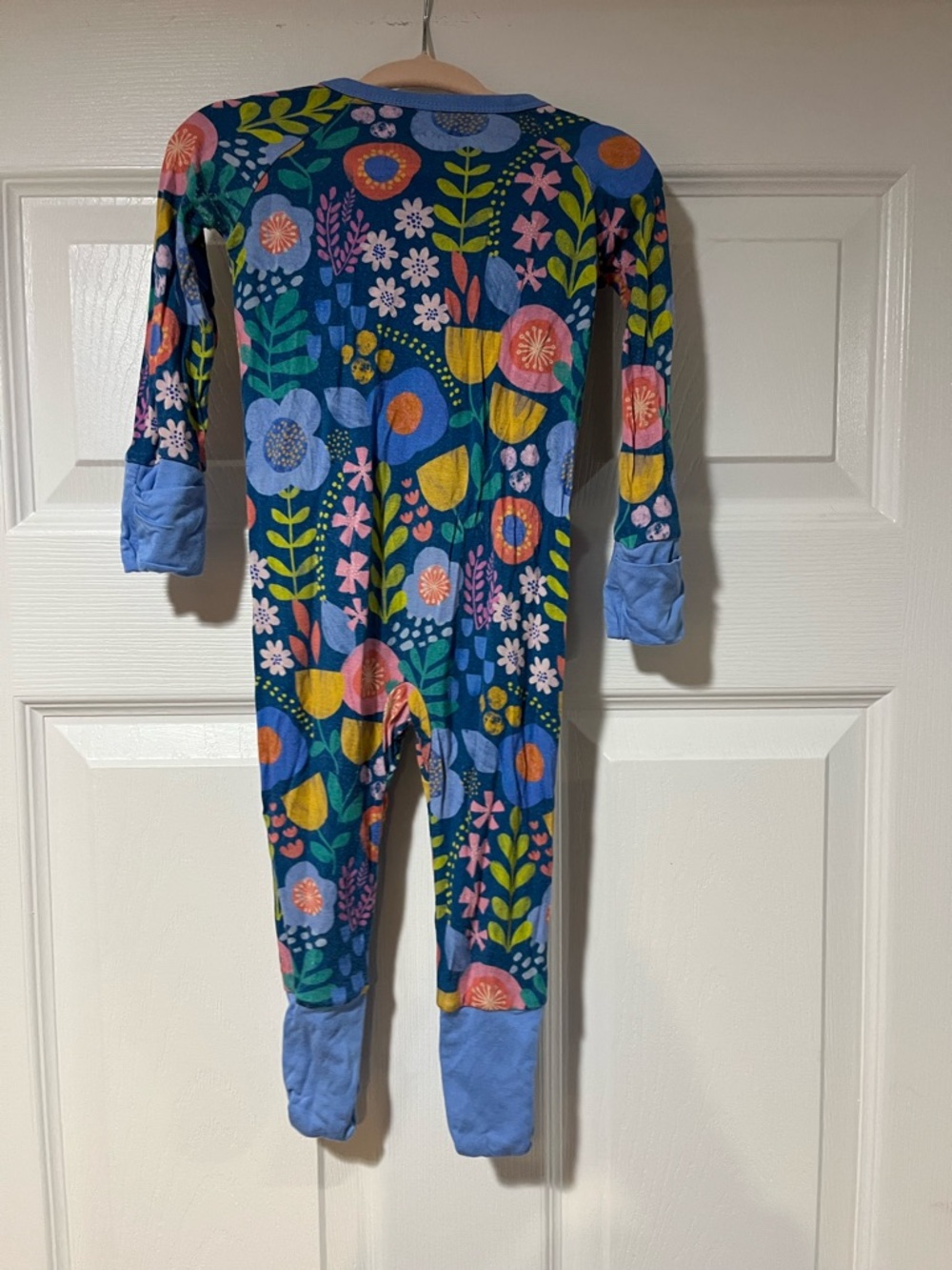 Little Sleepies Blue Folk Floral Zip Footie - Picture 2 of 4